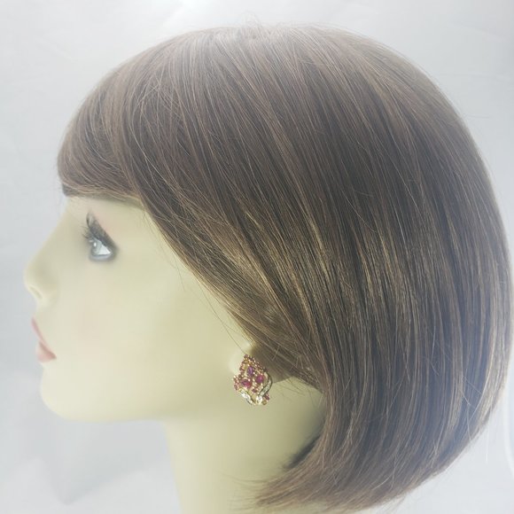 Vintage 14 Karat Yellow Gold Natural Ruby and Diamond Earrings #11746 - Picture 7 of 8